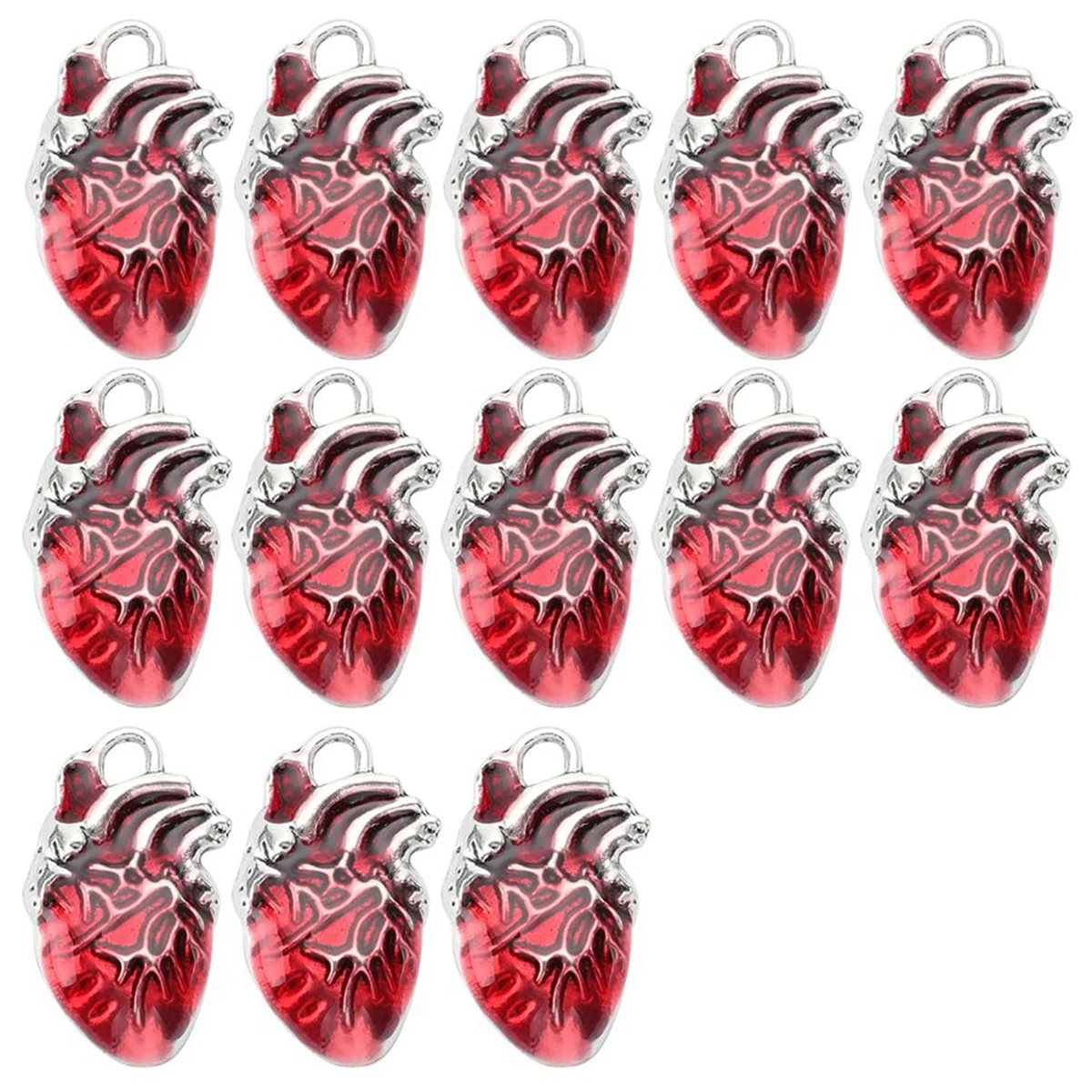 30Pcs Heart Charms Bulk Alloy Anatomical Charms Red Enamel Metal Antique Silver Gothic 3D Organ Hearts Halloween Charms