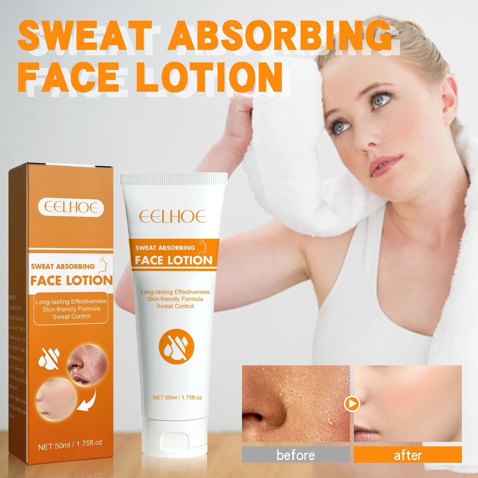 Loción absorbente de sudor para maquillaje facial, Base de maquillaje duradera, refrescante, limpia, Control de aceite, previene el exceso de transpiración, crema antisudoración