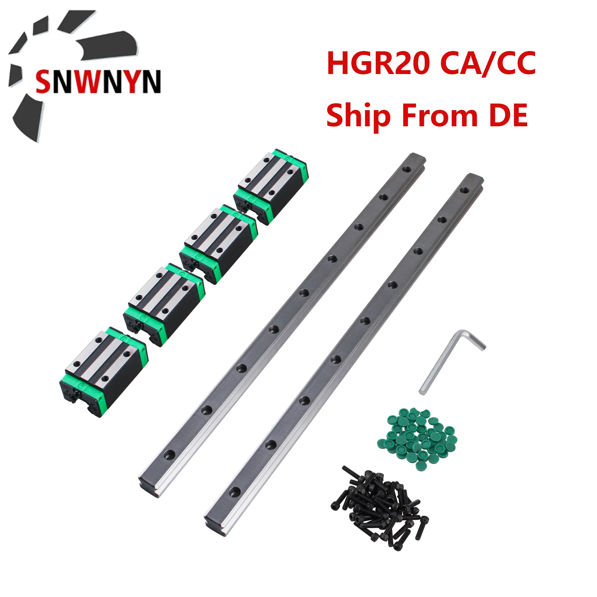 2pcs Square Linear Guide Rail HGR20 200mm-1500mm + 4pcs HGH20CA/HGW20CC Slide Blocks Carriage For CNC Parts Shipping From DE