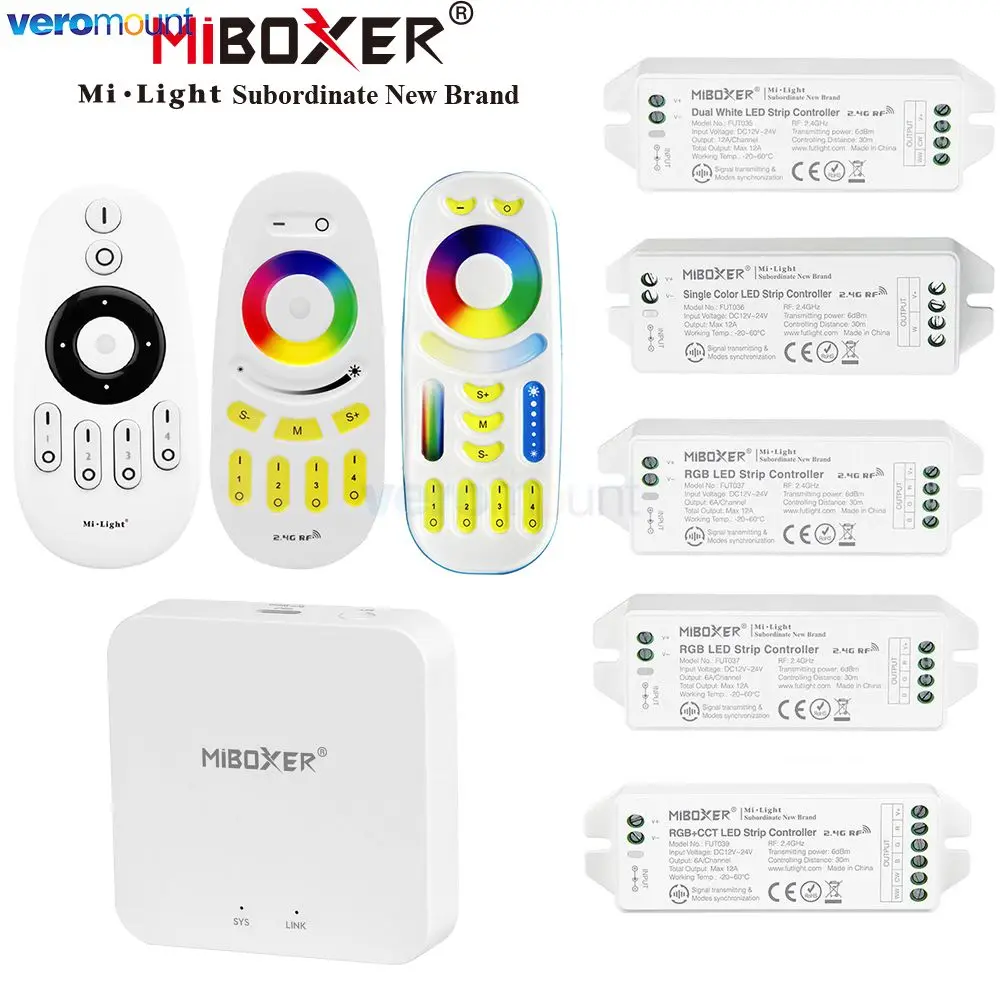 

DC12-24V MiBoxer FUT035M FUT036M FUT037M FUT038M FUT039M 2.4G Single Color CCT RGB RGBW RGB+CCT LED Strip Controller Upgraded