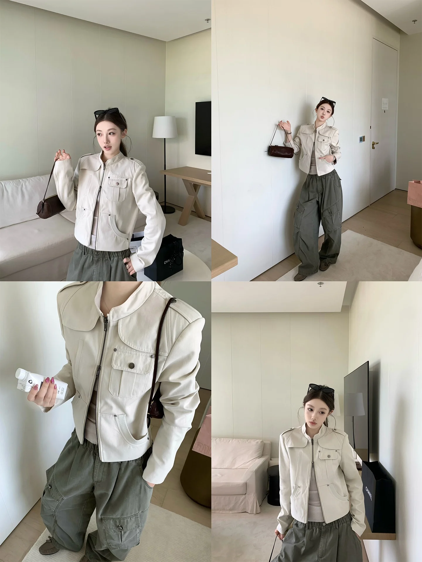 Slimming Faux Leather Jaet Stand Collar Workwear Sle Early Spring Faion Design Zipper Decoration Stand Fit Ladies Coat