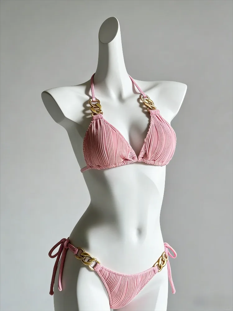 

Vintage Solid Color Push Up Bikini Set High Cut Two Piece Swimwear Stretchy Fabric Beach Bathing Suit for Holiday Party 2026 New