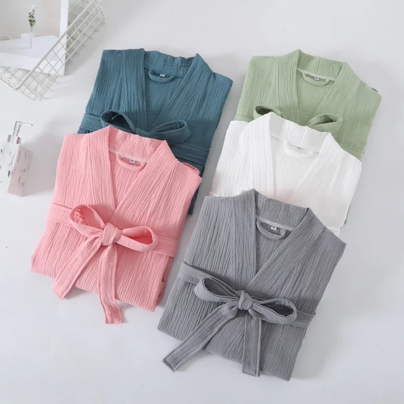 Summer Thin Bathrobe Solid Color Cotton Hotel Pajamas Absorbent and Quick Drying Men's and Women's Pajamas Bath Robes