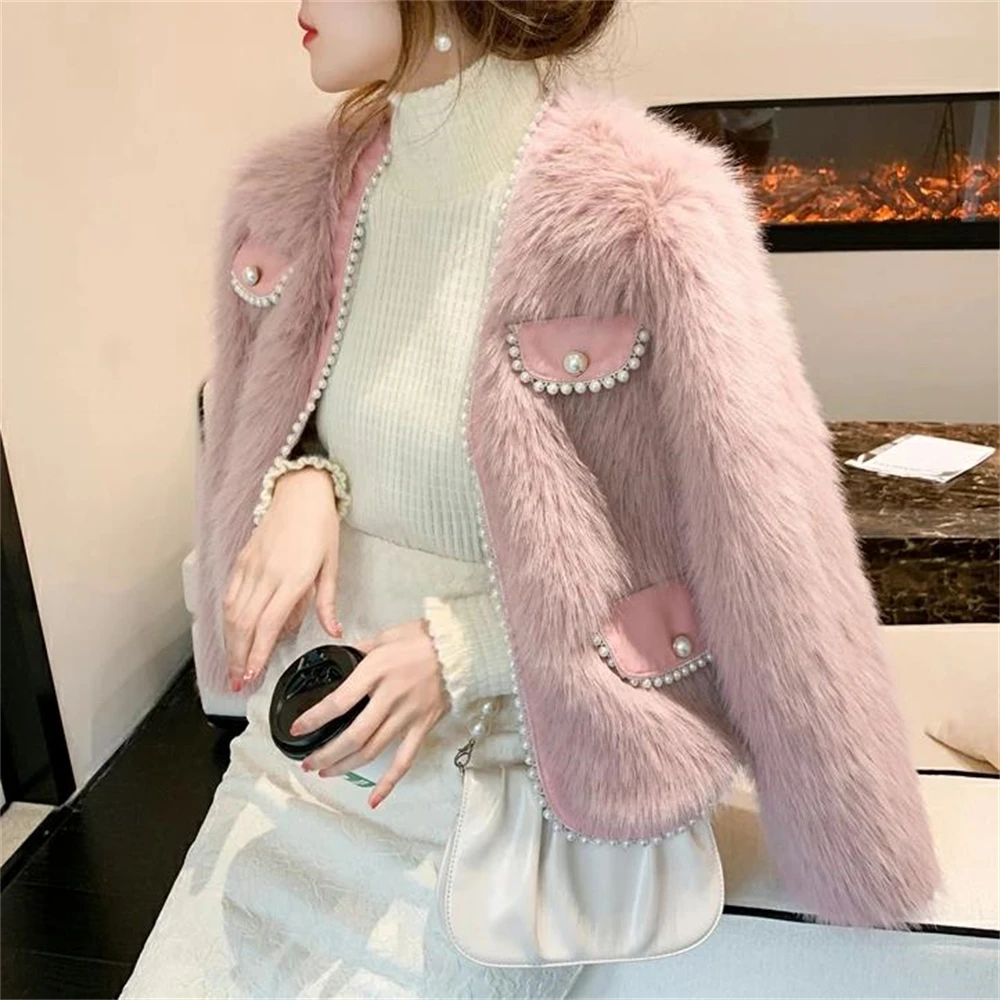 Winter Short Faux Fur Grass Jacket Coat Female Women's Fur Coat Cotday Faux Plush Thick Warm Streetwear Fur Jacket 2024