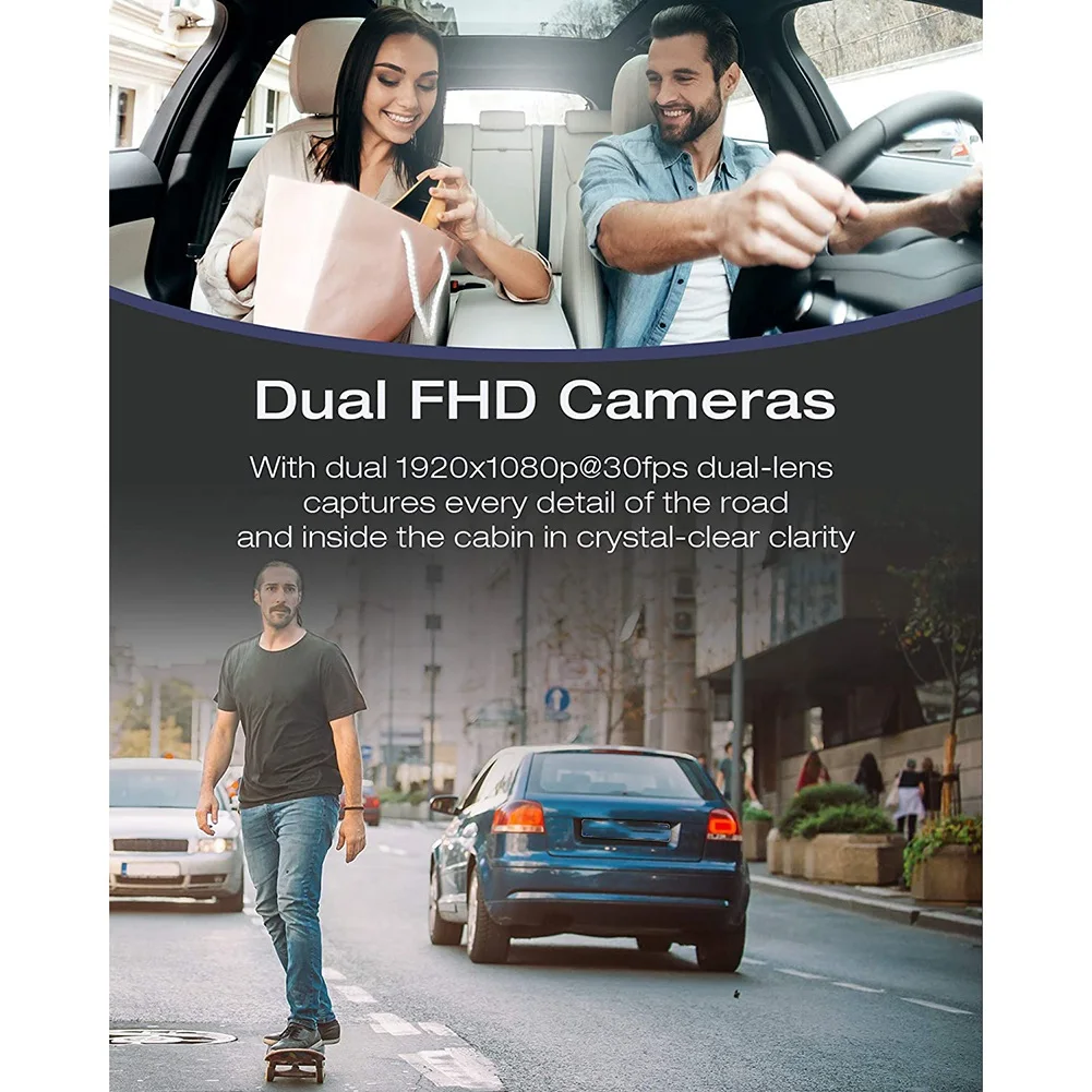 Dual Lens Dash Cam FHD 1080P Front Inside Cabin 1.5Inch LCD Display Car Camera Driving Recorder for Car Parking Monitor