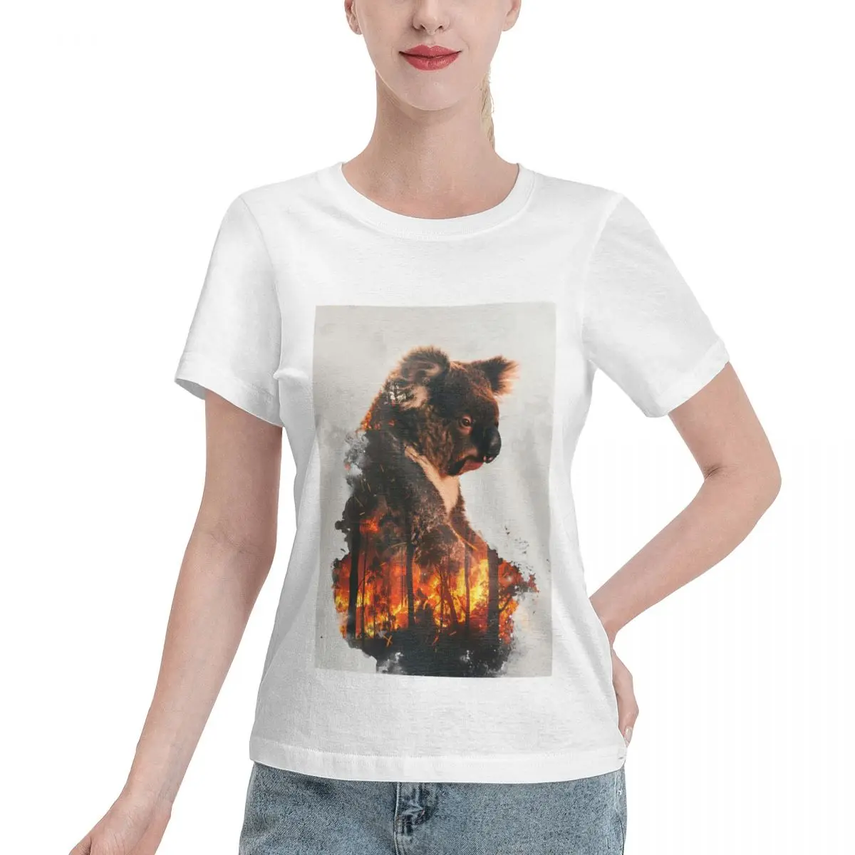 All Season Wear Climate Warning Koala And Burning Forest Women's T-shirt Oversized Affordable Ladies Tshirt