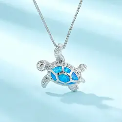 Boho Turtle Shape Charm Pendant White K Pendant Blue Opal Jewelry Necklace Pendants for Men & Women Valentine Aniversary Gifts