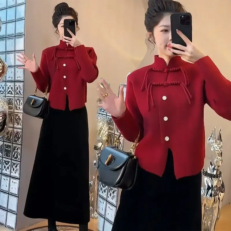 New Chinese Style Tassel Button Up Stand Neck Sweater Women's Fashion Foreign Style China-Chic Retro Cardigan