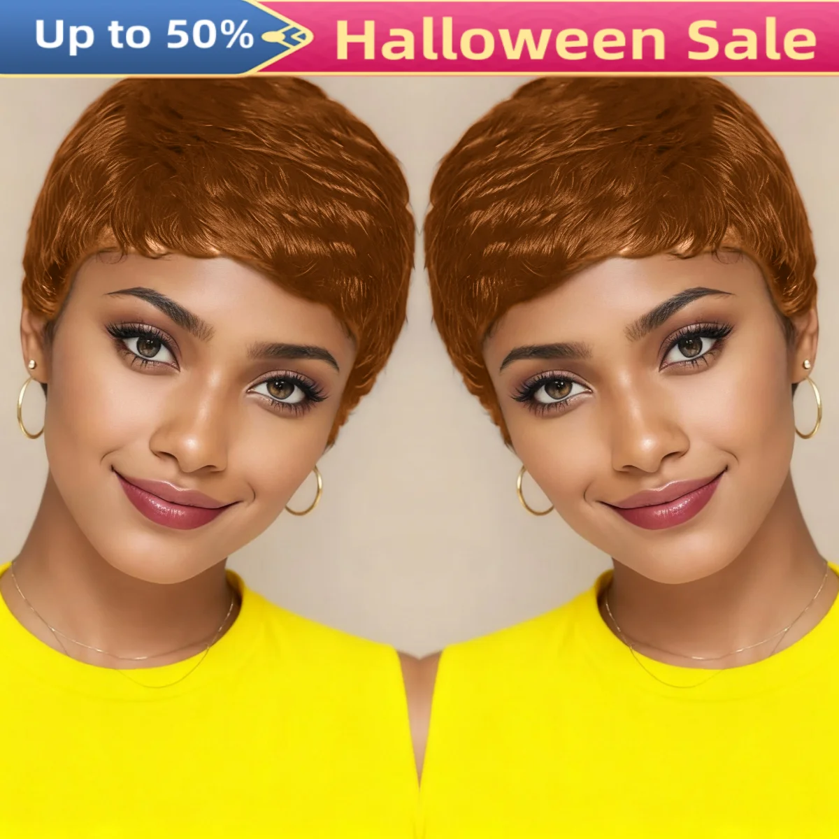 Colorful Pixie Cut Full Machine Made Wig Human Hair Short Layered Brazilian Wigs For Women