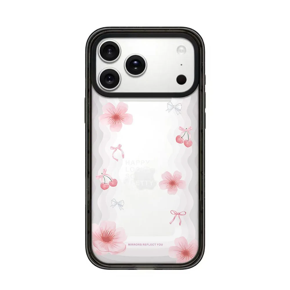 

Pink Cherry Flower 2.0 Acrylic Black Border Magnetic Phone Case Cover for IPhone 12 13 14 15 16 17 Pro Max Case