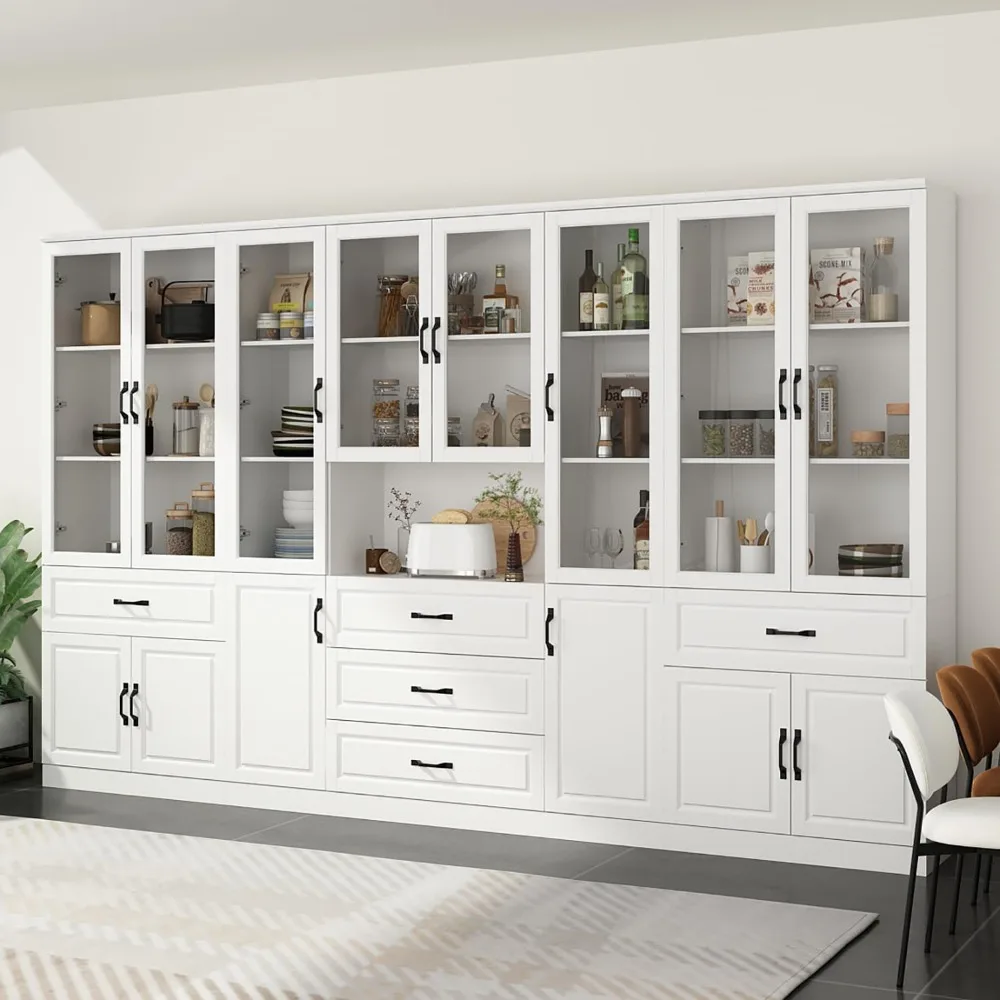 

Bookshelf with Glass Doors & Drawers, Storage Cabinet Set, Home Office Bookcase with Doors, Glass Displ