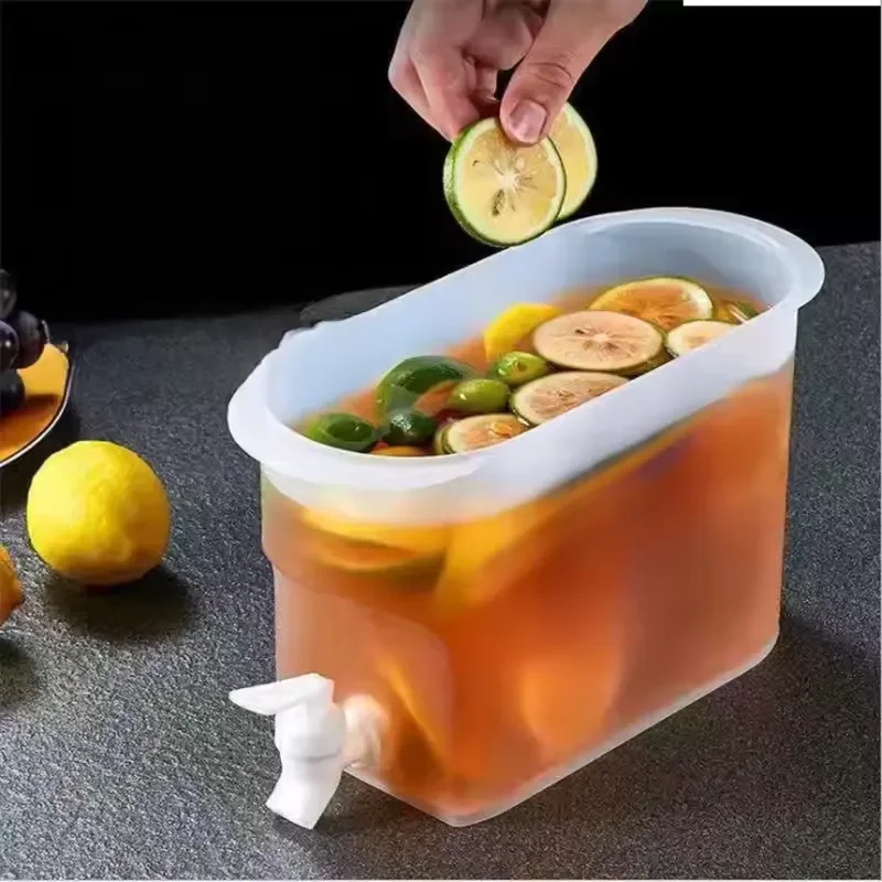 3.5L Hot and Cold Water Dispenser with Faucet Fruit Infuser Pitcher for Iced Tea Lemonade Summer Cooling Refrigerator Bottle