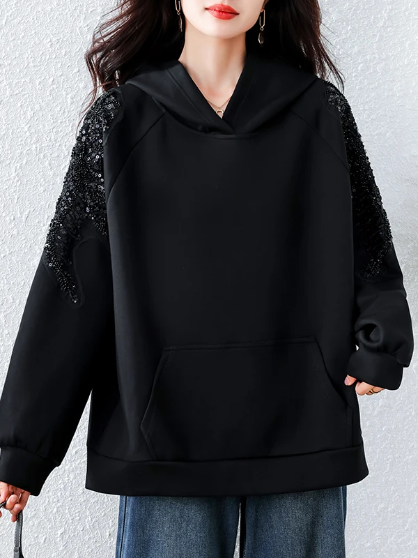 

Толстовка с длинным светом и тяжелой вышивкой, повседневная свободная женская толстовка, осеннее новое поступление, большие размеры, космический хлопок irt