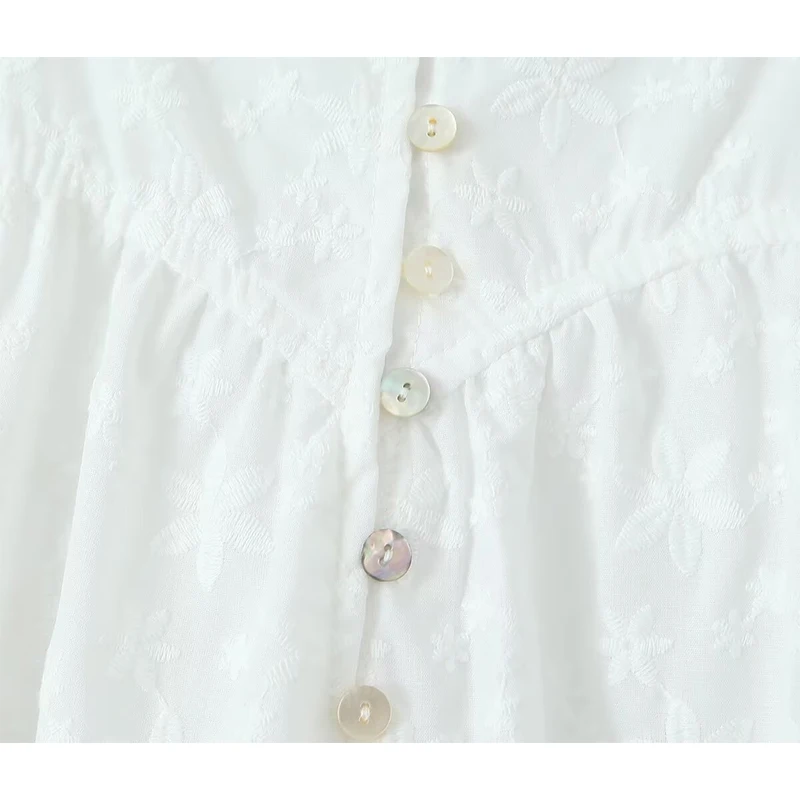 YENKYE-Robe mi-longue blanche à bretelles fines pour femmes, broderie florale, robes de vacances sexy, A-ligne, été