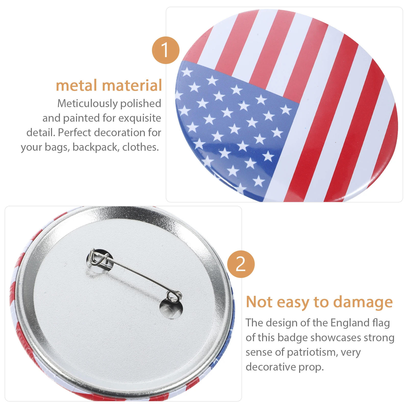 

10pcs Independence Metal Badge American Flag Pattern Lapel Pin Brooch For Memorial Day 4Th Of July Veterans Day Tinplate Durable