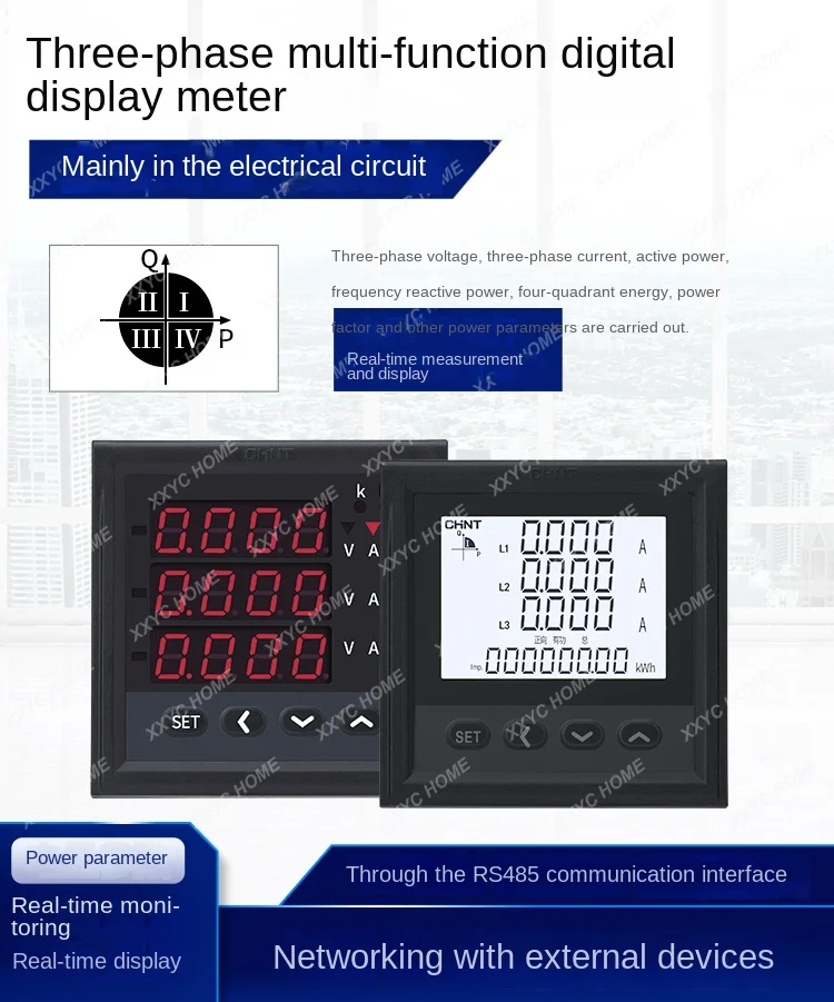 

Multifunctional electric meter digital display single three-phase four-wire ammeter voltmeter 485 intelligent detection power