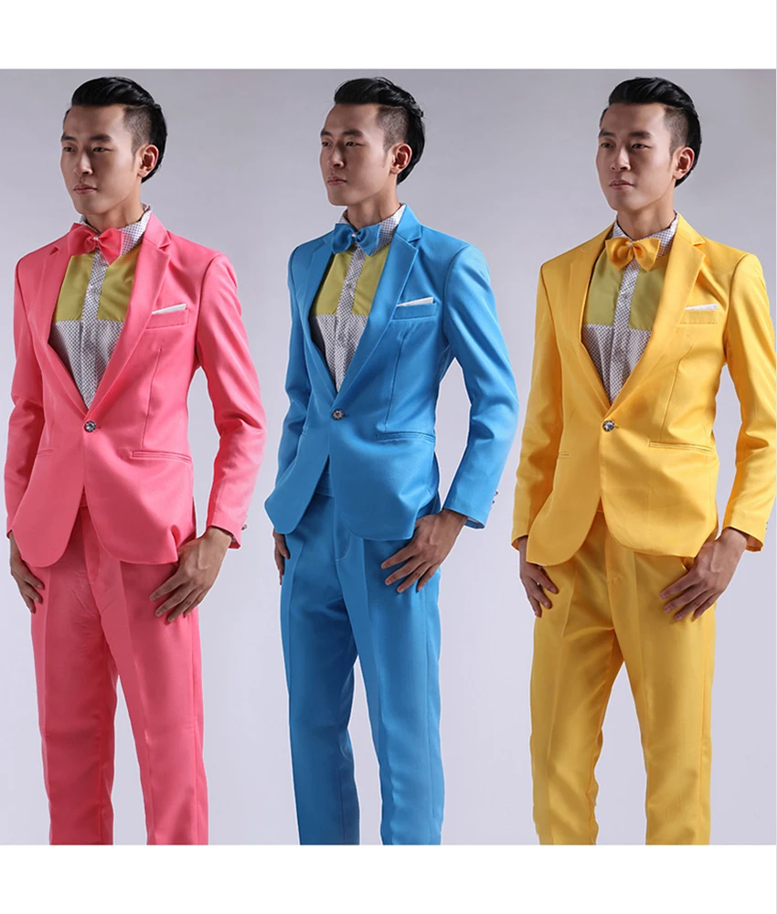 

Slim Fit Men's Vibrant Color 2-Piece Suit, Single Breasted Jacket and Pants Set for Stage Show, Wedding and Celebration Events.