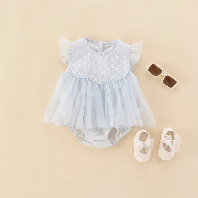 

Baby Clothing Summer Romper Dress 2024 New Fashionable Casual Simple Princess Cute Flying Sleeve Solid Color Girls Romper