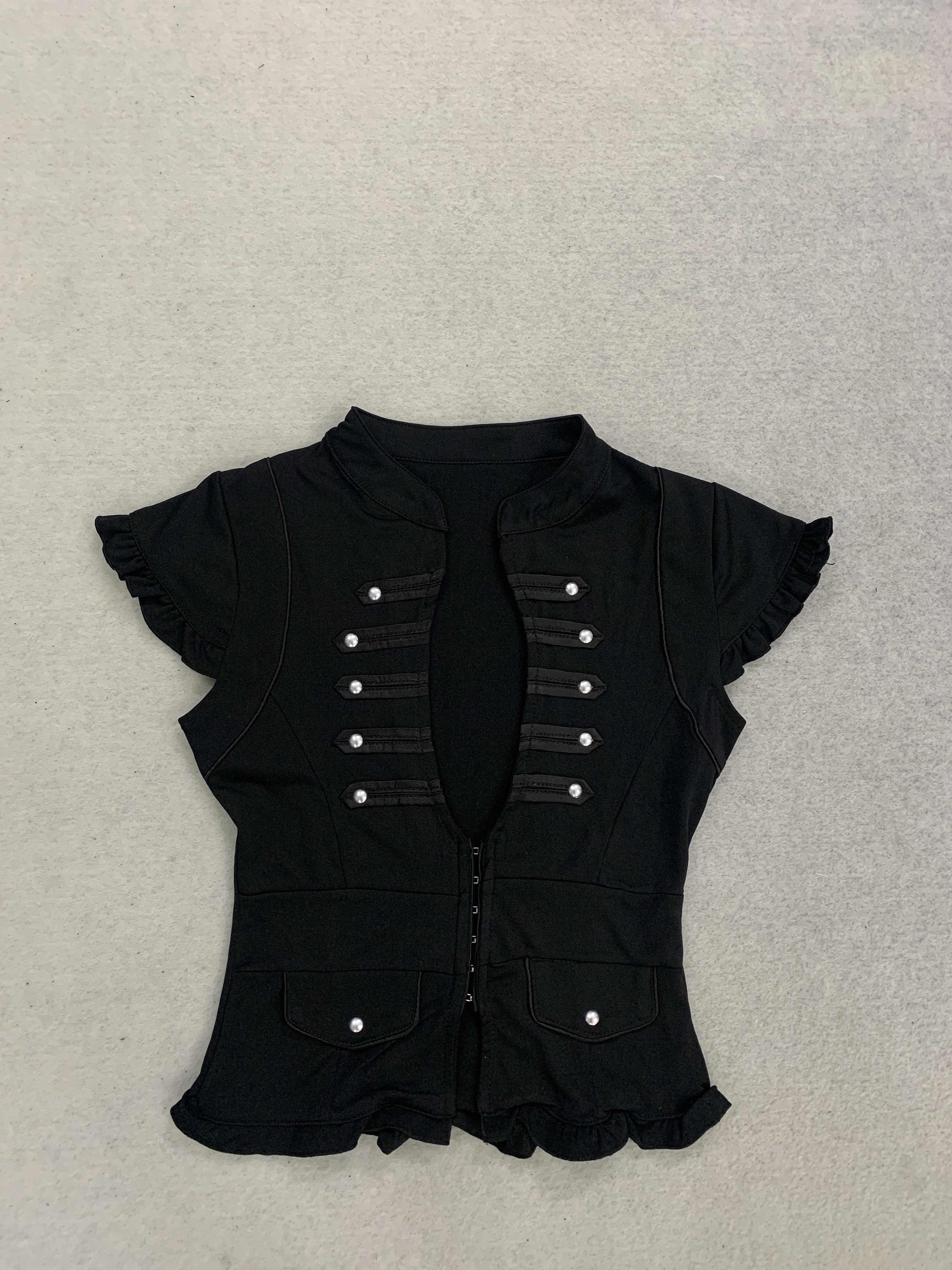 Summer Black Napoleon Vest Vertical Collar Double-breasted Zipper Short Top