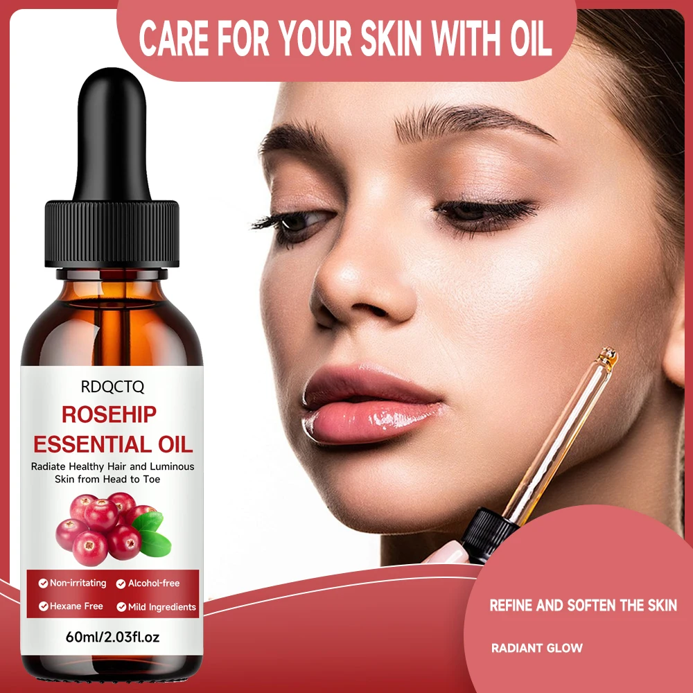 Aceite de rosa para cadera para cabello y piel: aceite esencial hidratante natural puro, sin alcohol, cuidado nutritivo para un aspecto saludable
