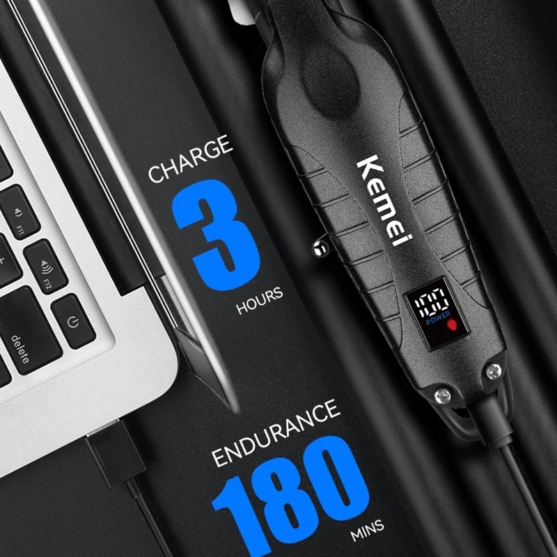 Kemei KM-2293 전문 전기 머리 깎기 이발사 수염 머리 트리머 남자 머리 절단기 충전식 조각 깎기