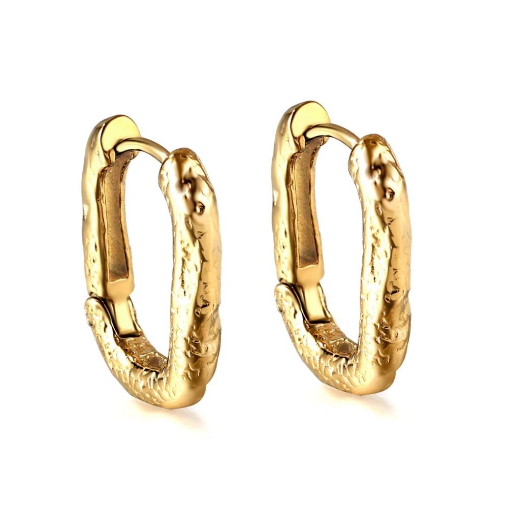LUXUSTEEL Golden Plated Stainless Steel Irregular U Shape Hoop Earrings For Women Geometric Party VIntage Korean Jewelry New