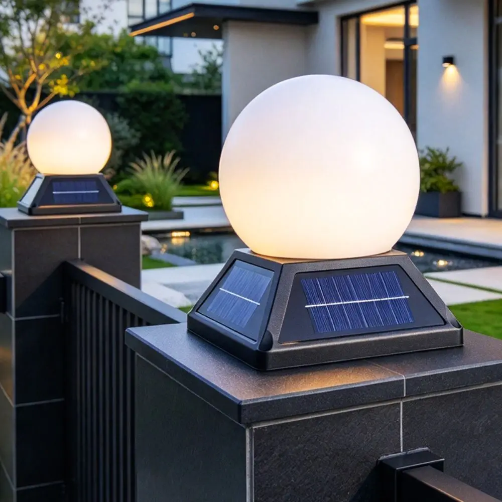 Round Ball Solar Post Light IP65 Waterproof Timer Solar Lamp Remote Control 2400mAh Battery Bubble Lawn Light Garden