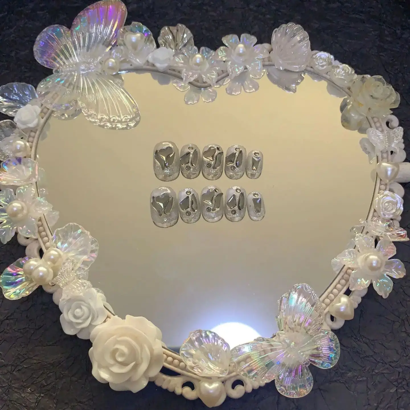 Strass Transparent glacé foncé, détachable, réutilisable, élégant, blanc, fait à la main, presse sur les ongles. No.A034