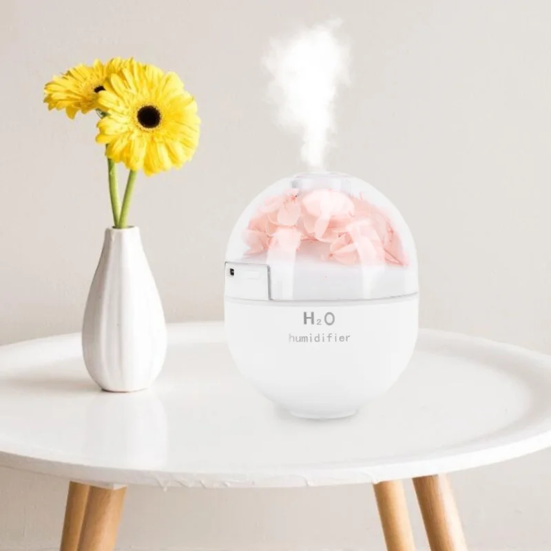 Mini Preserved Flower USB Humidifier 120ml Water Tank Essential Oil Diffuser 2 Mist Modes Night Light Quiet Auto Shut Off