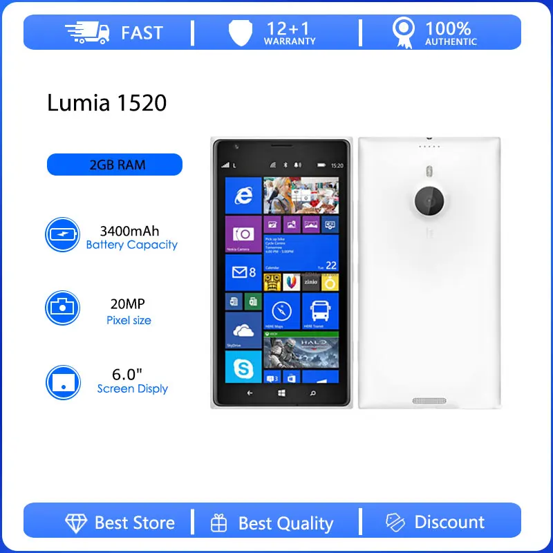 Original Refurbished 1520 4G Single Sim Unlocked GSM 900/1800 Mobile Phone Russian Arabic Hebrew Keyboard Made in Finland