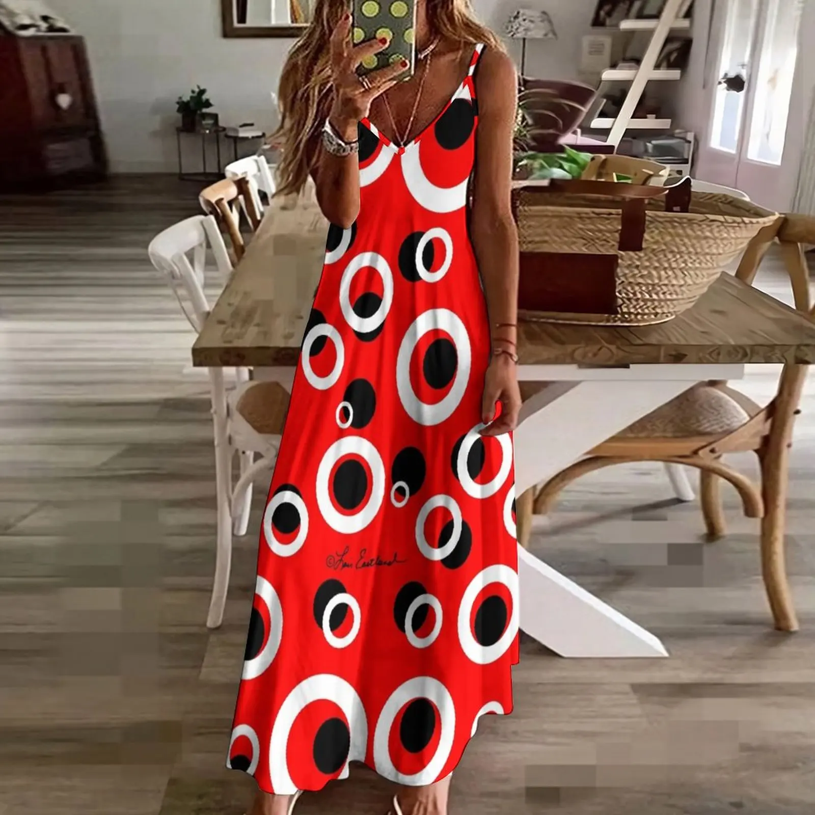 Circles on Red Sleeveless Dress summer dresses women 2024 womens clothing