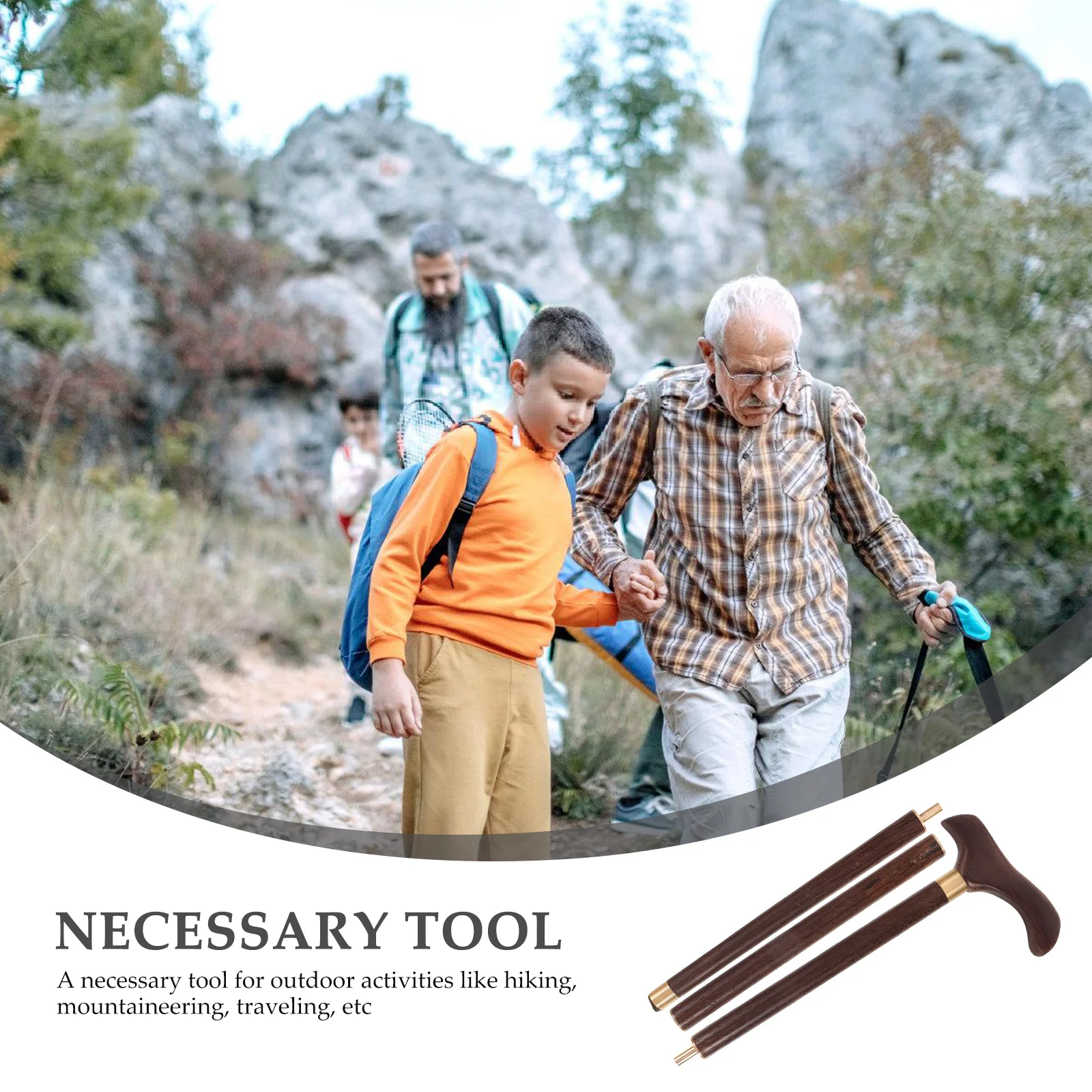 

Chicken Wing Wood Walking Cane Ergonomic Design Elderly Hiking Stick Detachable Nonslip Trekking Pole Portable Climbing Aid