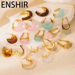 ENSHIR 316L Stainless Steel Irregular Round Candy Colored Earrings Women's Exquisite Sweet Jewelry Gift Wholesale