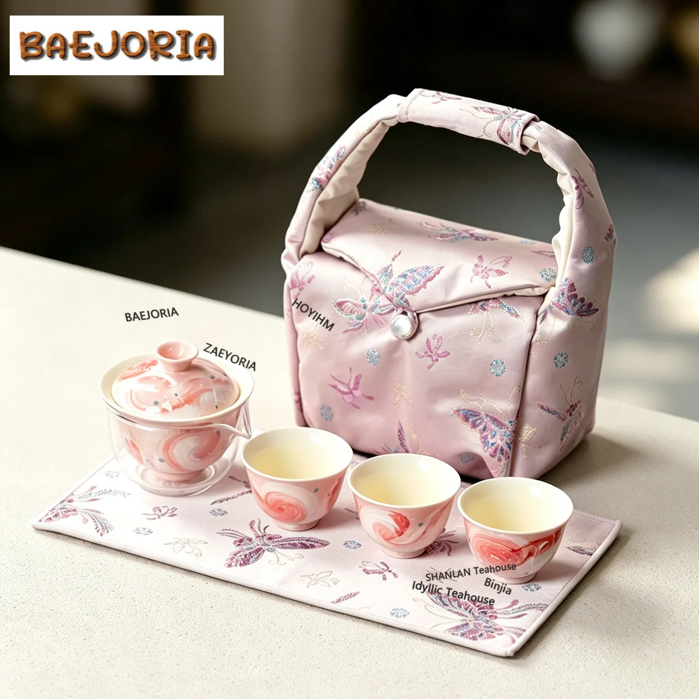 BAEJORIA Hand-painted Oil Painting Style Pink Starry Sky Tea Set Complete Set Retro Tea Ceremony Set Teapot And Tea Cup Set Gift
