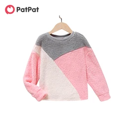 PatPat Kid Girl Sweet Colorblock Fleece Pullover Sweatshirt Soft and Comfortable  Perfect for Outings and Daily Wear