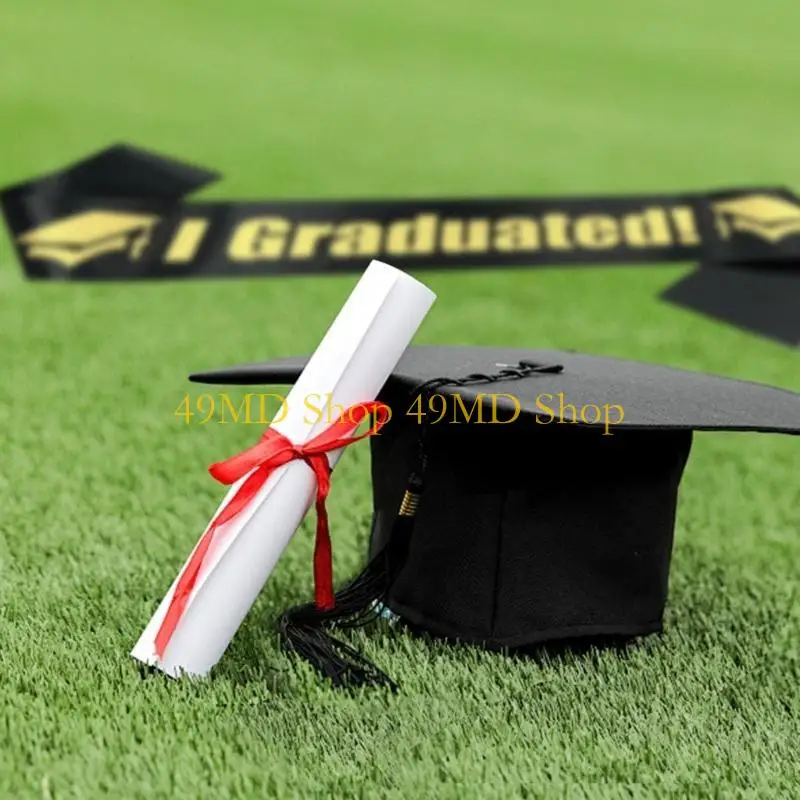 

49MD 2025 Graduation Season Sash and Bachelor Hat Set Unisex Graduation Ceremony Accessories Photography Props for Graduates