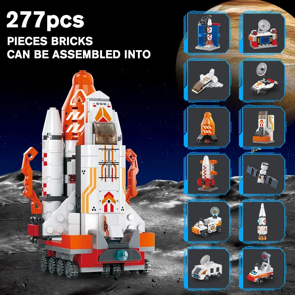 277PCS Space Building Blocks 12 in 1 Mini Shuttle Building Brick Set aerospaziale Rocket Toy Kids Classroom premi Party Favor Gift