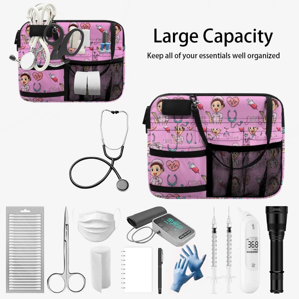 Pink Heartbeat Medical Design Portable Nurse Waist Bag Hospital Work Multi-Pockets Casual Organizer Pouch Fanny Pack sac femme