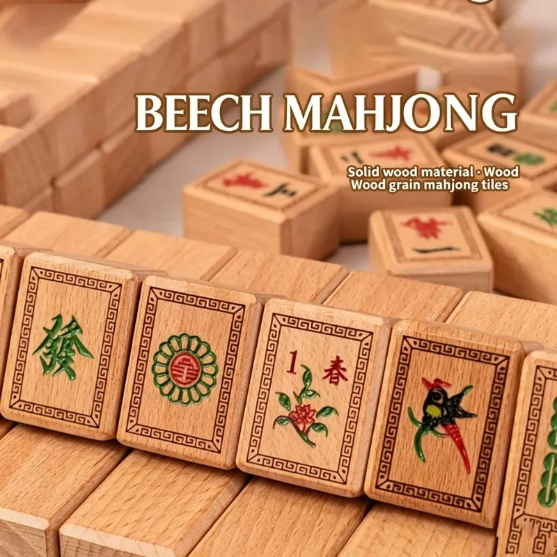 Solid Wood Mahjong Set 146pcs Wooden Mahjong Tiles Hand-Rubbed Home Leisure Mahjong with Gift Box Traditional Classic Board Game