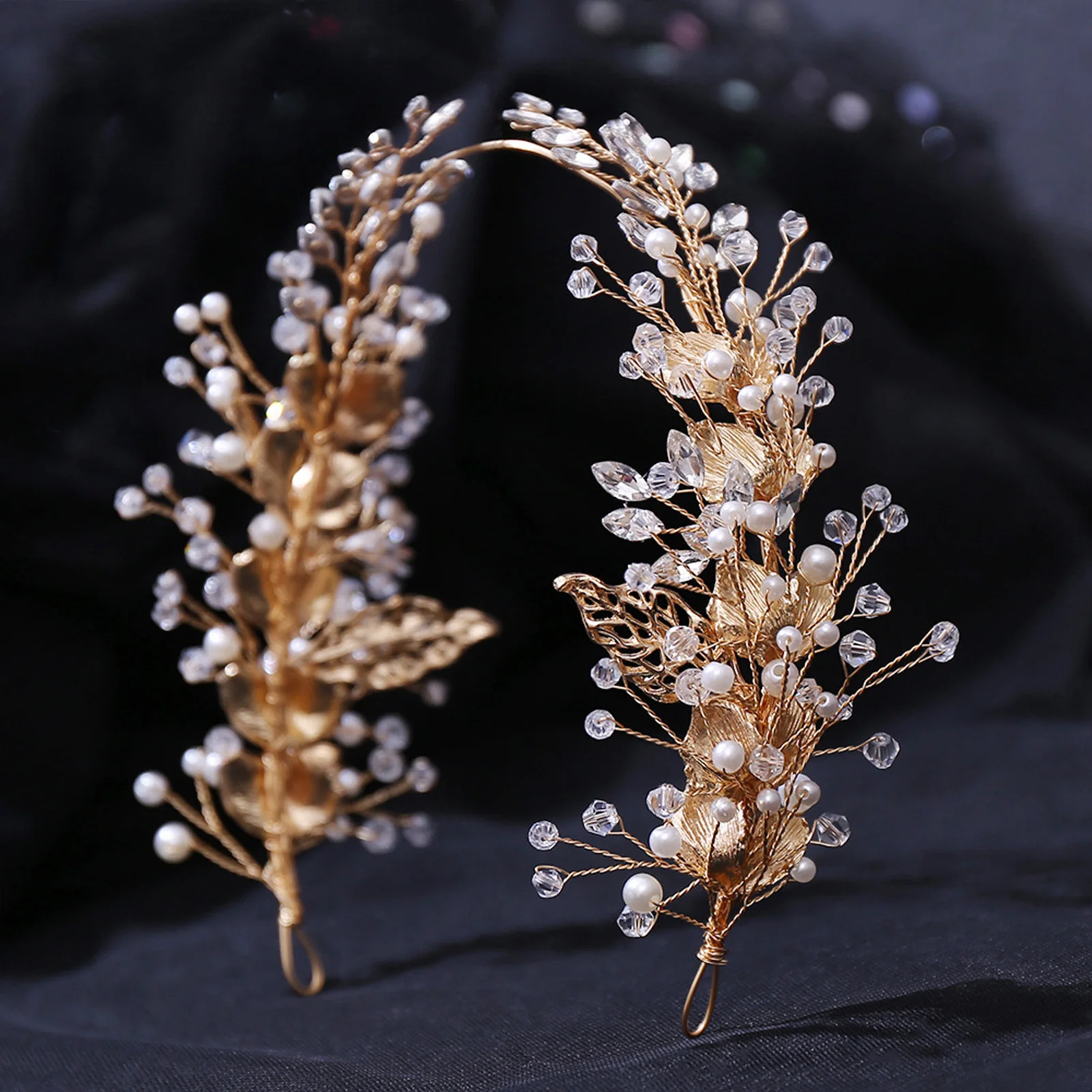 

Handmade Alloy Leaf Female Hairbands Woman Headdress with Sparkling Pearl Beads for Banquet Wedding Masquerade
