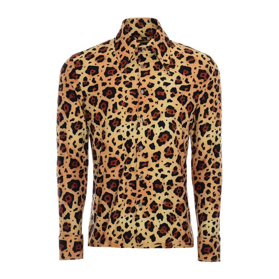 メンズ ロングスリーブ タイガー柄 3D エメルボタン マイクロ伸縮性 カジュアル ファッション 春夏 PU素材 クリーンフィット スタイル