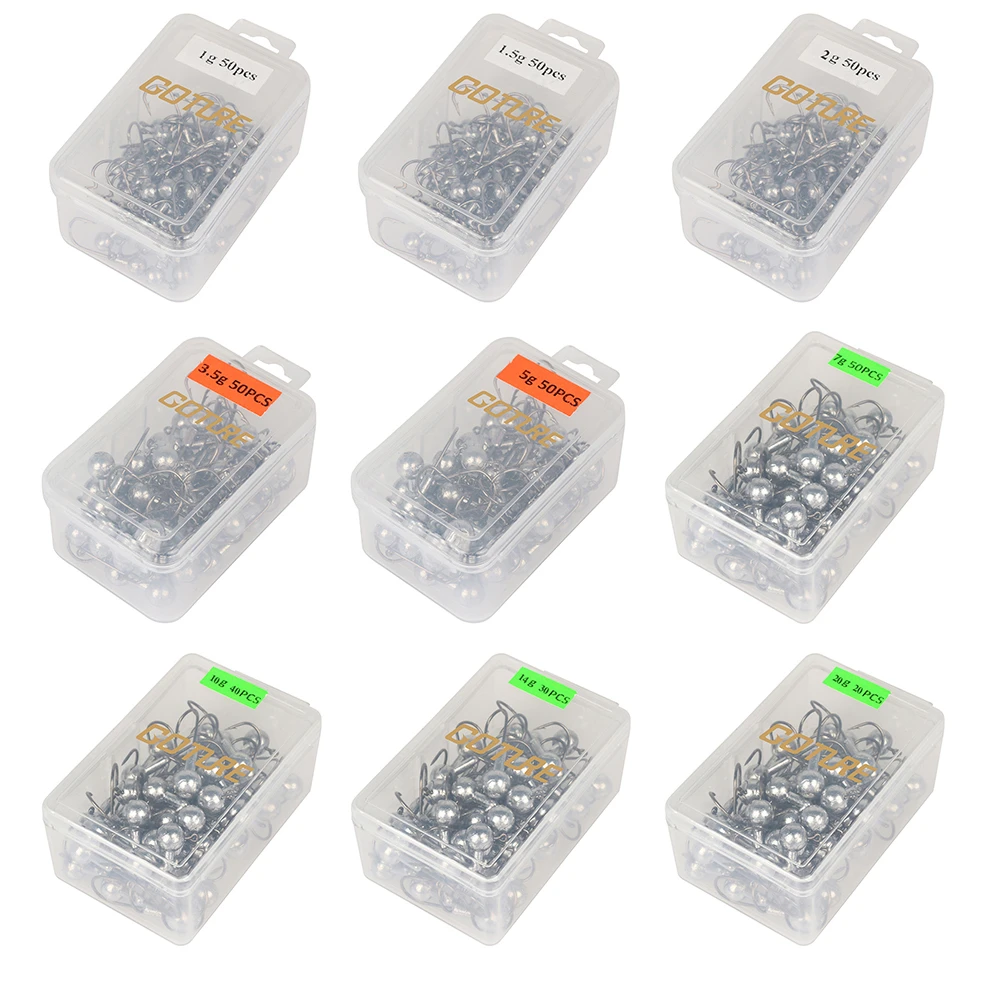 Goture Lead Jig Head Crank Fishing Hook Set 20/30/40/50pcs Sharp Barbed Hook for Soft Bait Bass Trout Freshwater Saltwater Lures