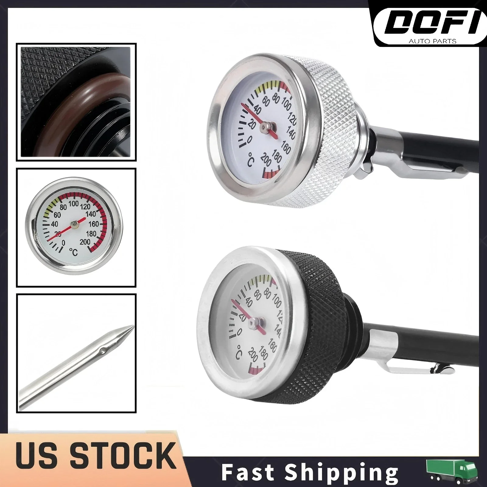 

M20 X 2.5 Motorcycle Fuel Tank Caps with 35MM Oil Temperature Gauge 0-200℃ Pointers Thermometer Cap Cover with 117MM Probe