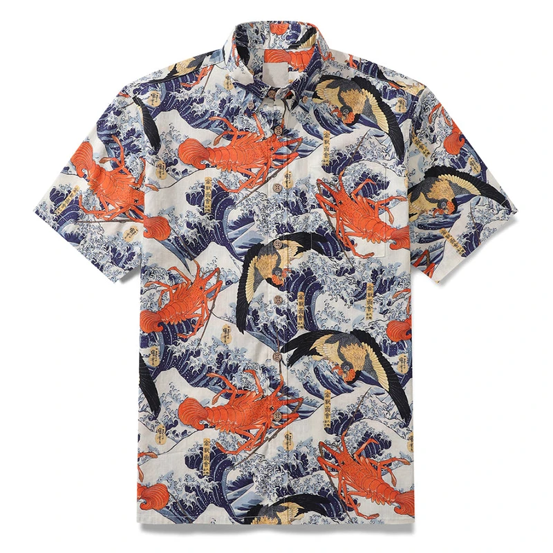 New Men\'s Shirts Hawaii Tropical Style Animal Print Short Sleeve Aloha Camisa Japanese Style Street Summer Oversized Casual Tops