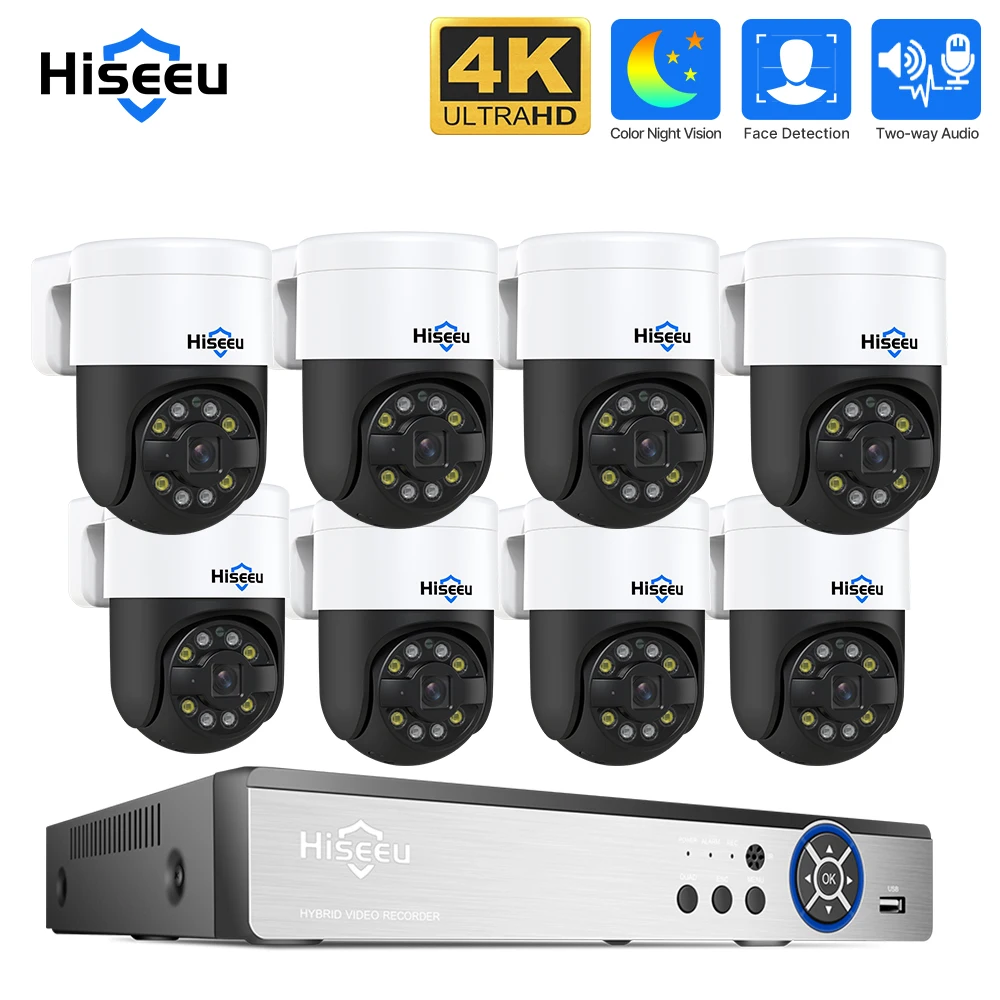 

Hiseeu 8 Ports NVR 4K 8MP PTZ POE Camera System Outdoor CCTV Security Surveillance Kit Set Home Video Recorder IP Camera XMEye