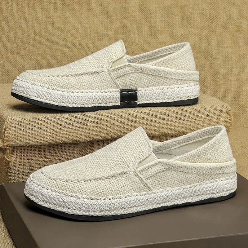 PUPUDA New Loafers Men Breathable Casual Shoes Classic Linen Slip On Sneakers Male Summer Cheap Driving Shoes For Men Wide 2022