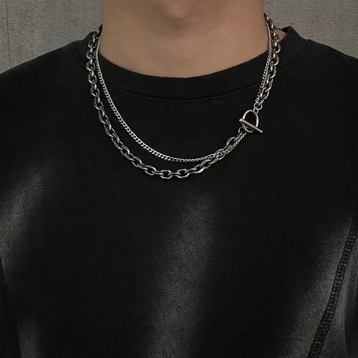 

Punk Layered Stainless Steel Chain Necklace for Men Hip Hop OT Buckle Choker Necklace for Women 2022 Fashion Collar Trendy Gifts