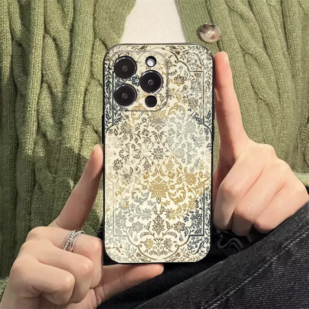 Persian Carpet Floral Pattern Phone Case For Apple iPhone 15,14,13,12,11,XS,XR,X,8,7,Pro,Max,Plus,mini Silicone Black Cover