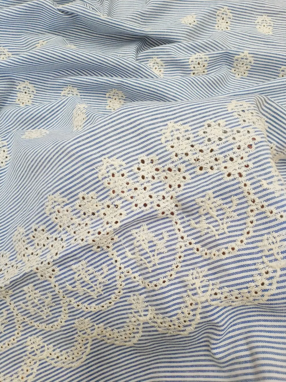 

New yarn-dyed stripes hollow-out embroidered floral lace fabric for women's children's clothing, designer,DIY sewing fabric