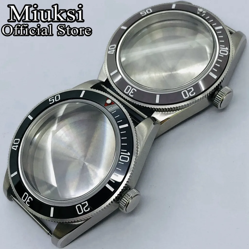 Miuksi 39mm caixa de relógio estéril prateada vidro de safira cúpula ajuste NH35 NH36 NH34 ETA2824 PT5000 movimento